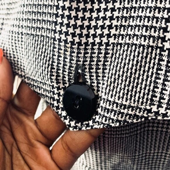 VINTAGE DANA BUCHMAN BLACK HOUNDSTOOTH BUTTON DOWN CLASSIC POCKET DRESS … - Picture 9 of 17